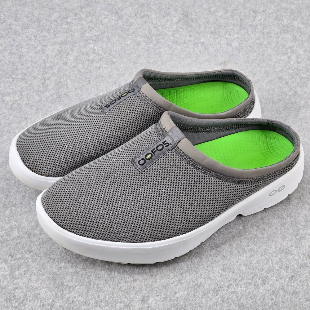 OOFOS OOcoozie Mens Size 12.5 Sport Mule Gray White Slip On Shoes Mesh Comfort